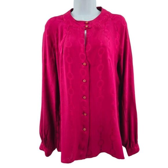 Rare Vintage Gucci Collector Burgundy Silk Horseshoe Motif Blouse | Circa 1970s - Picture 4 of 8